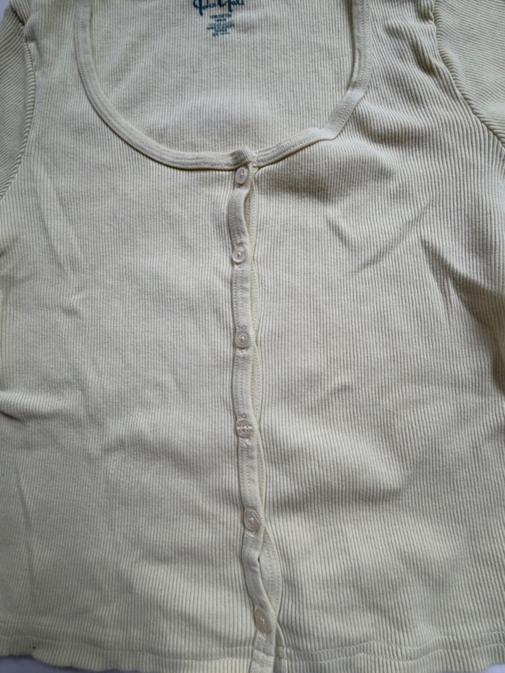 John Galt Yellow Ribbed Top Button Front Tee Brandy Melville Style - Picture 3 of 6